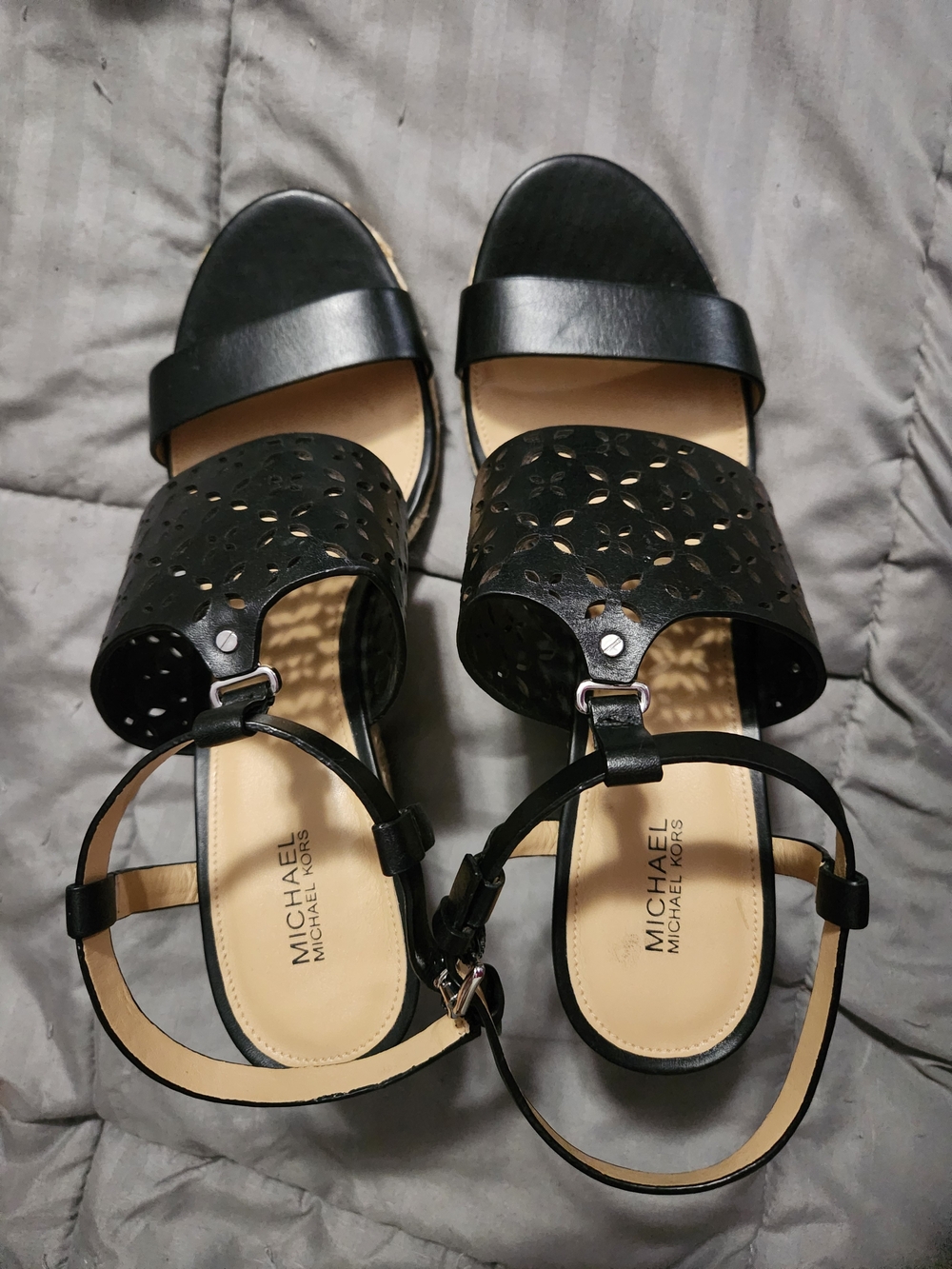 Michael Kors Black Laser-Cut Leather Sandals